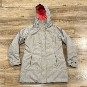 Prana Beige Hooded Coat with Pink Lining in Excellent Condition